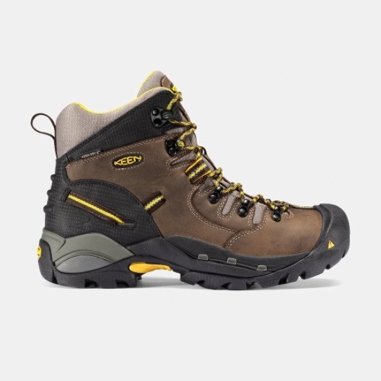 Brown Yellow Men's Keen Pittsburgh 6 Steel Toe Work Boots | 59870FBEO